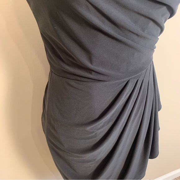 XSCAPE Ruched Beaded Embellished Mini Little Black Dress - Picture 4 of 15